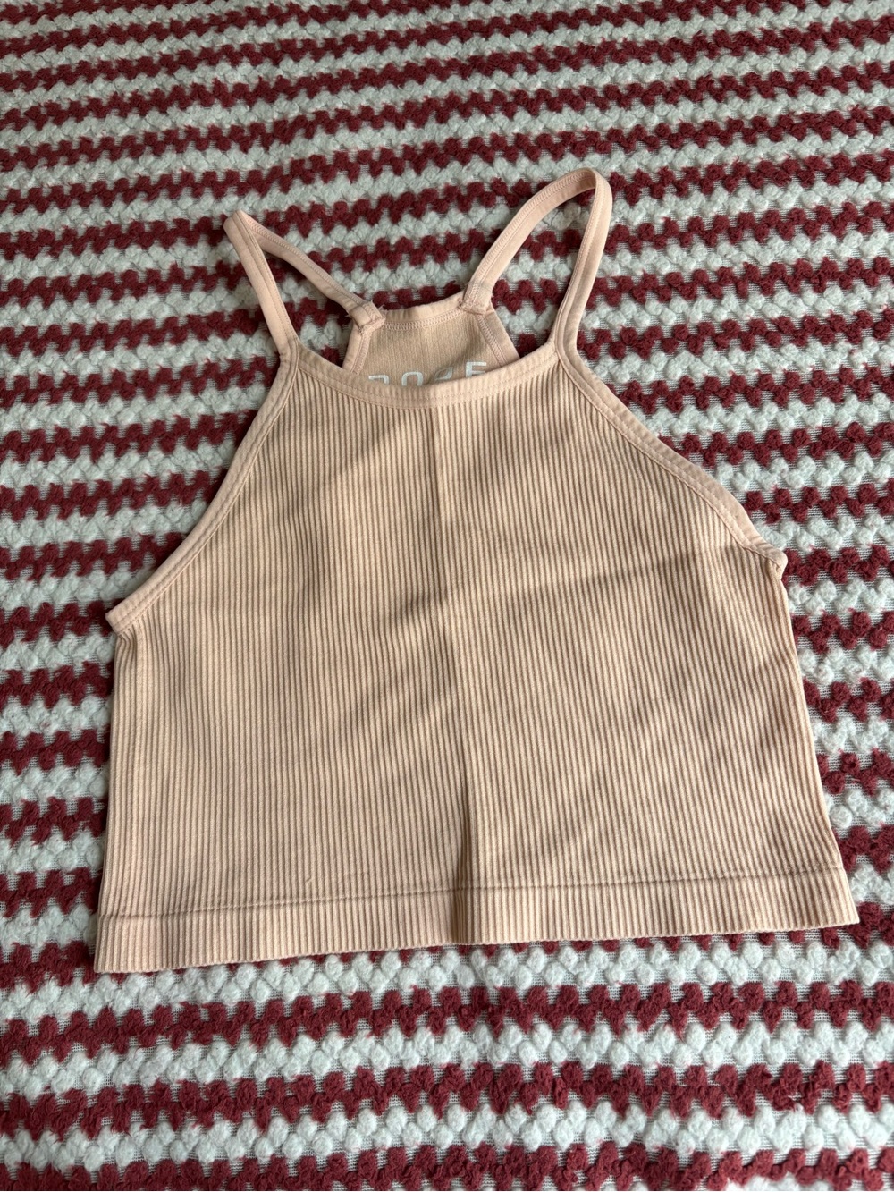 Poof! Peach Ribbed High-Neck Crop Tank